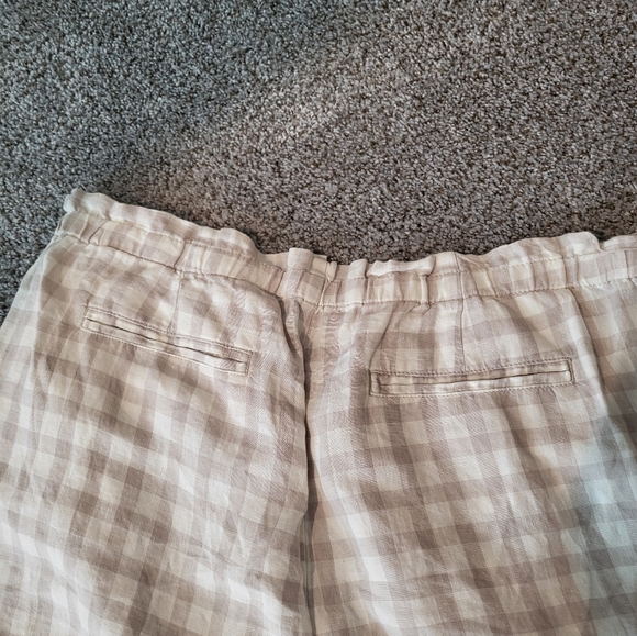 Lou Grey – Taupe and Ecru 100% Linen Wide Leg Plaid Pants (Size XL) - Picture 7 of 15
